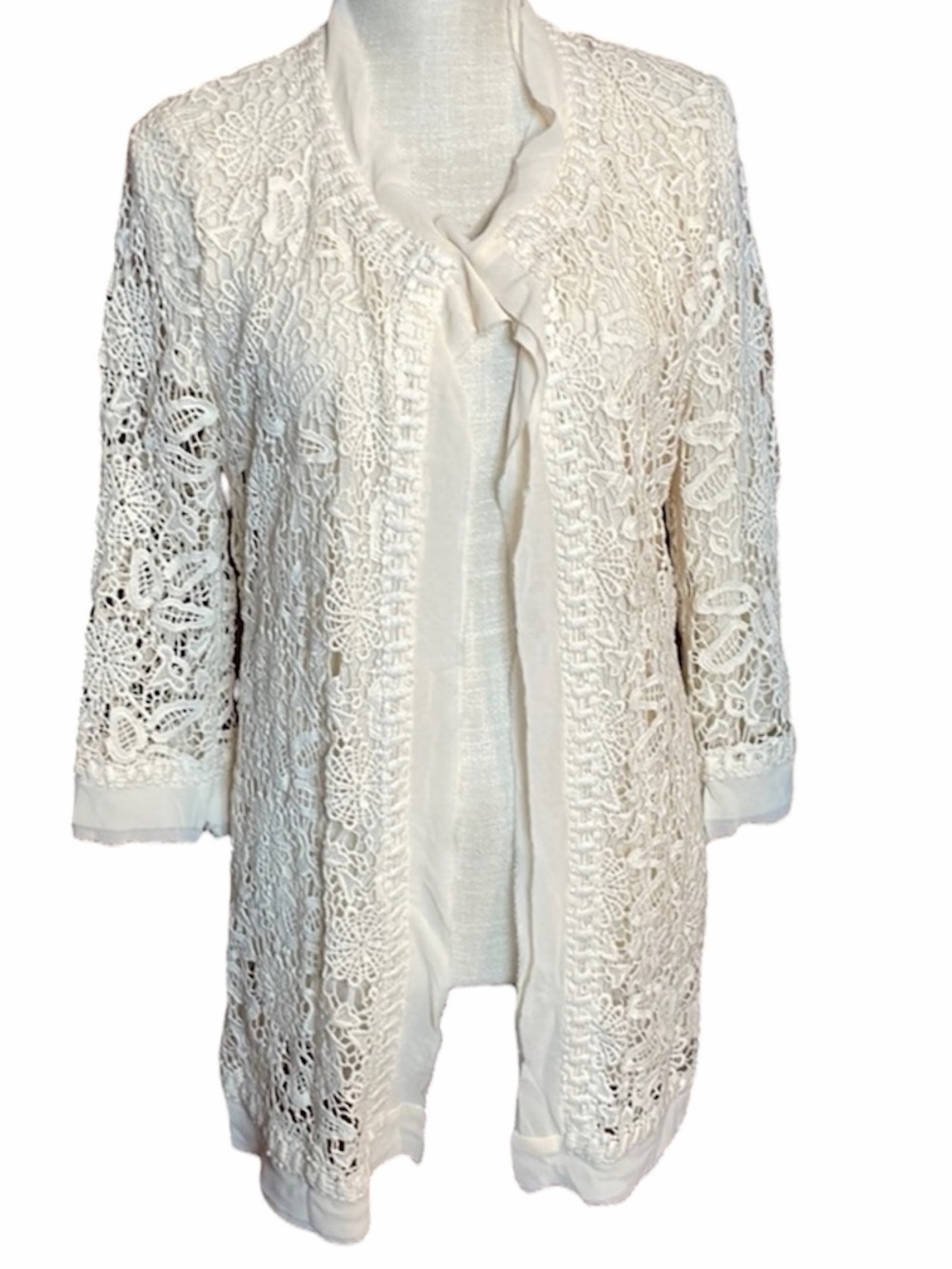 S-Twelve Cream Colored Lace Cardigan/Blazer